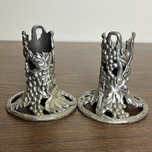 Vintage 1991 SEAGULL Signed Pewter Taper Candle Holders Grapevine Style